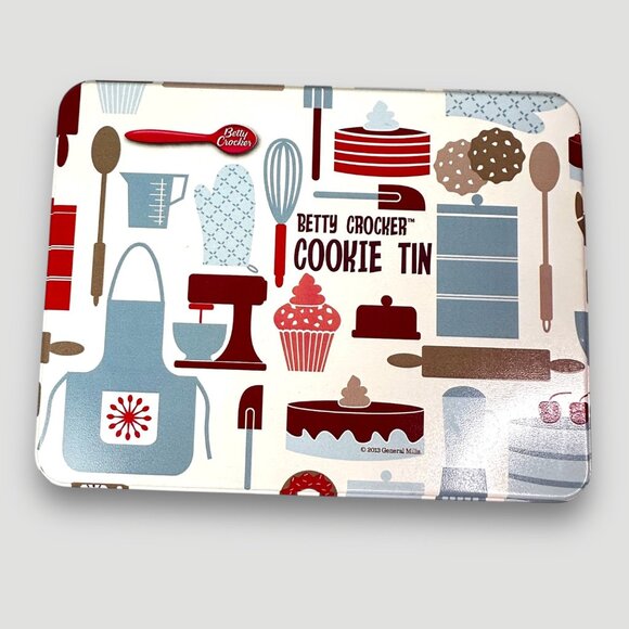 Betty Crocker Cookie Tin With Baking Print - Vintage Style Storage Container - Picture 1 of 14